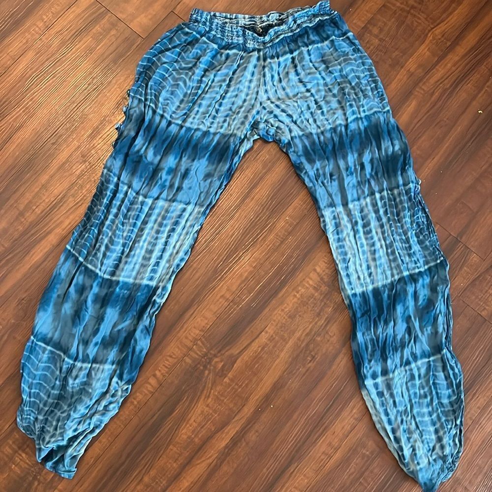 Khush Pants - Flowy Pants with Open Legs - Blue Tye Dye - Size Large - Stretch